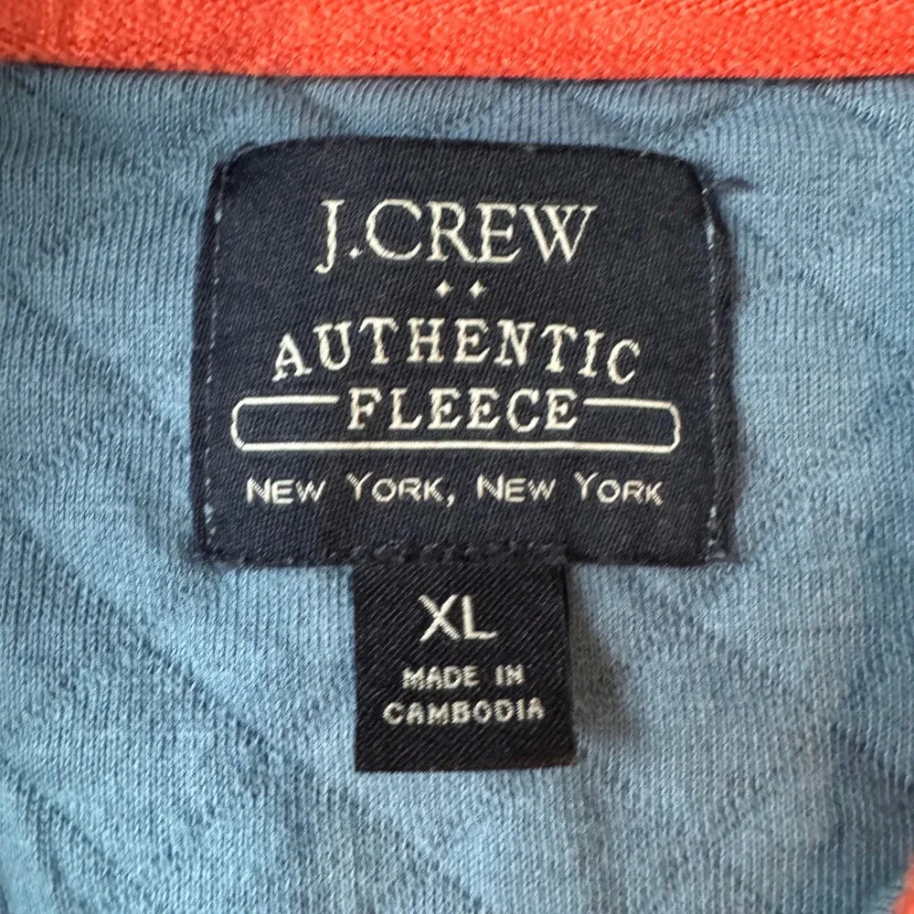 J.Crew XL Authentic Fleece Quilted Quarter Zip Pullover Blue Orange Accent BS847